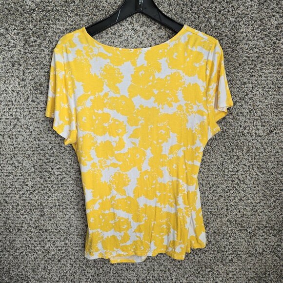 Talbots Top Womens Large Yellow Printed Surplice Neck Stretch Casual Ladies - Picture 7 of 7